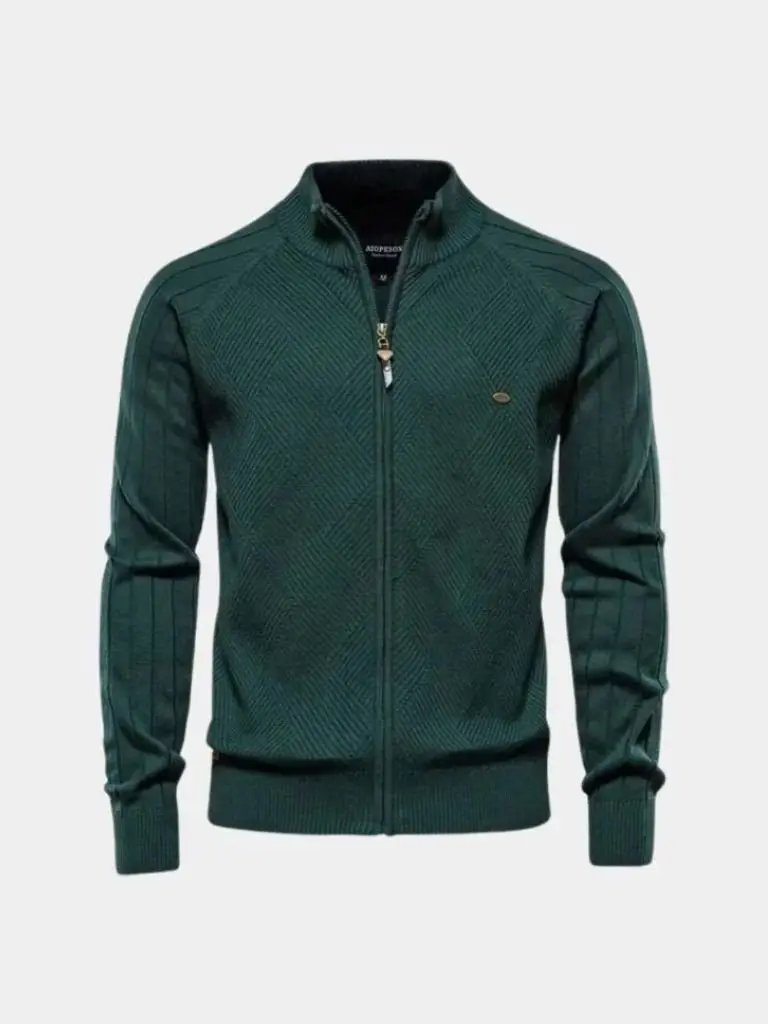 Men’s Cardigan Sweater – Zipper Jacquard Color Casual Everyday Knitwear SPECTER